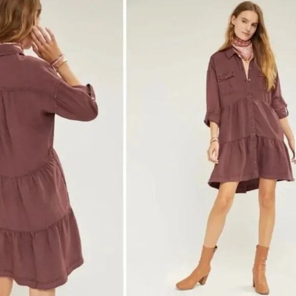 Pilcro Dresses & Skirts - Anthropologie Pilcro Womens Plum Deanna Tiered Shirt Dress Medium